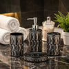 4-Piece Art Deco Bathroom Set - Black Gold Geometric Tribal Design with Chrome Pump