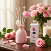 Rose Scented Reed Diffuser - Pink Textured Ceramic Bottle with Decorative Accents